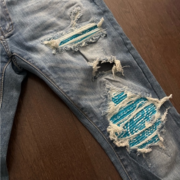 AMIRI Light Blue Distressed Skinny Jeans - Picture 2 of 7